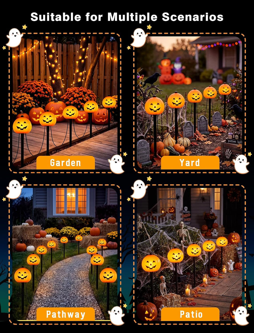 10.5FT Halloween Pathway Lights, 5PK LED Jack o Lantern Stake Lights