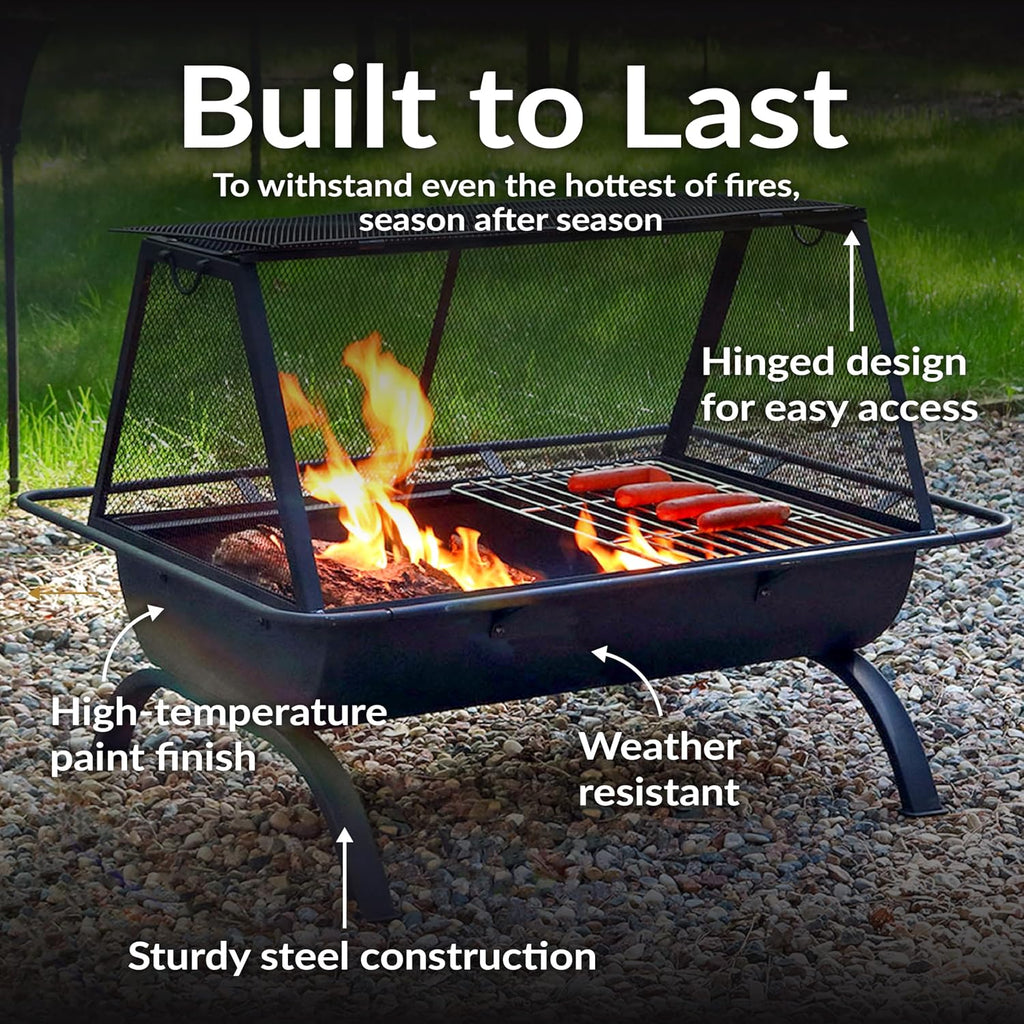 Sunnydaze Northland Rectangle Fire Pit with Grill, Heavy Duty Steel, 36"