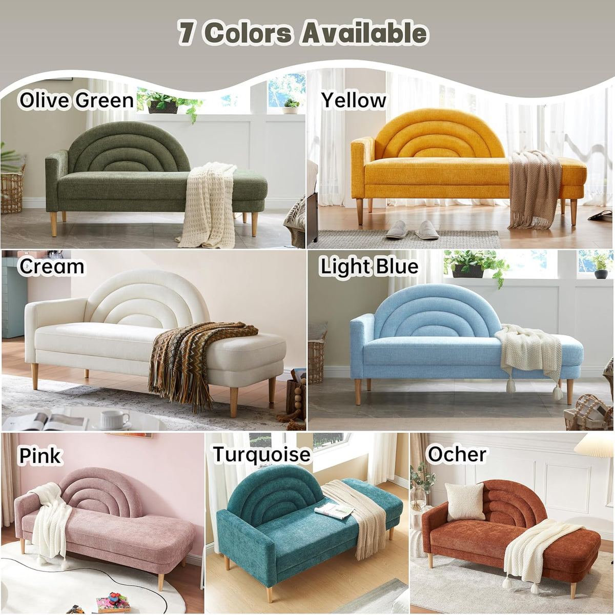 62.2" Linen Chaise Lounge Chair Indoor with Right Armres, Turquoise