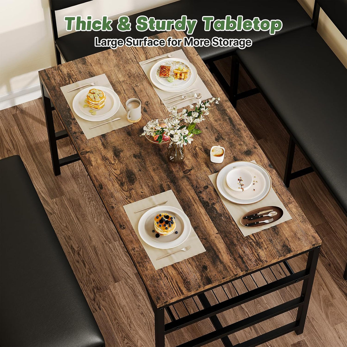 Concho Corner Dining Table Set with Soft Seat, Coffee Brown