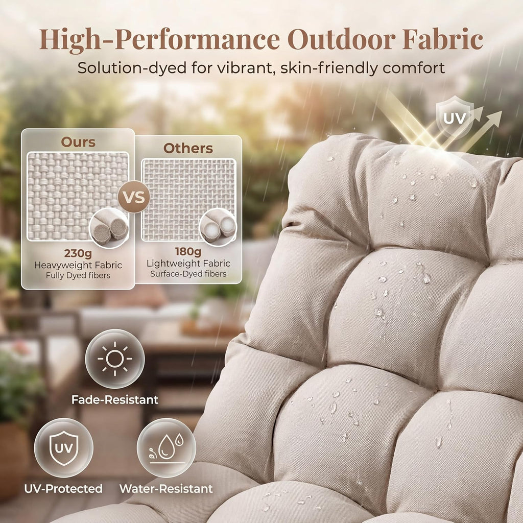 BULEXYARD Outdoor Papasan Rocking Chair with Footrest, Beige