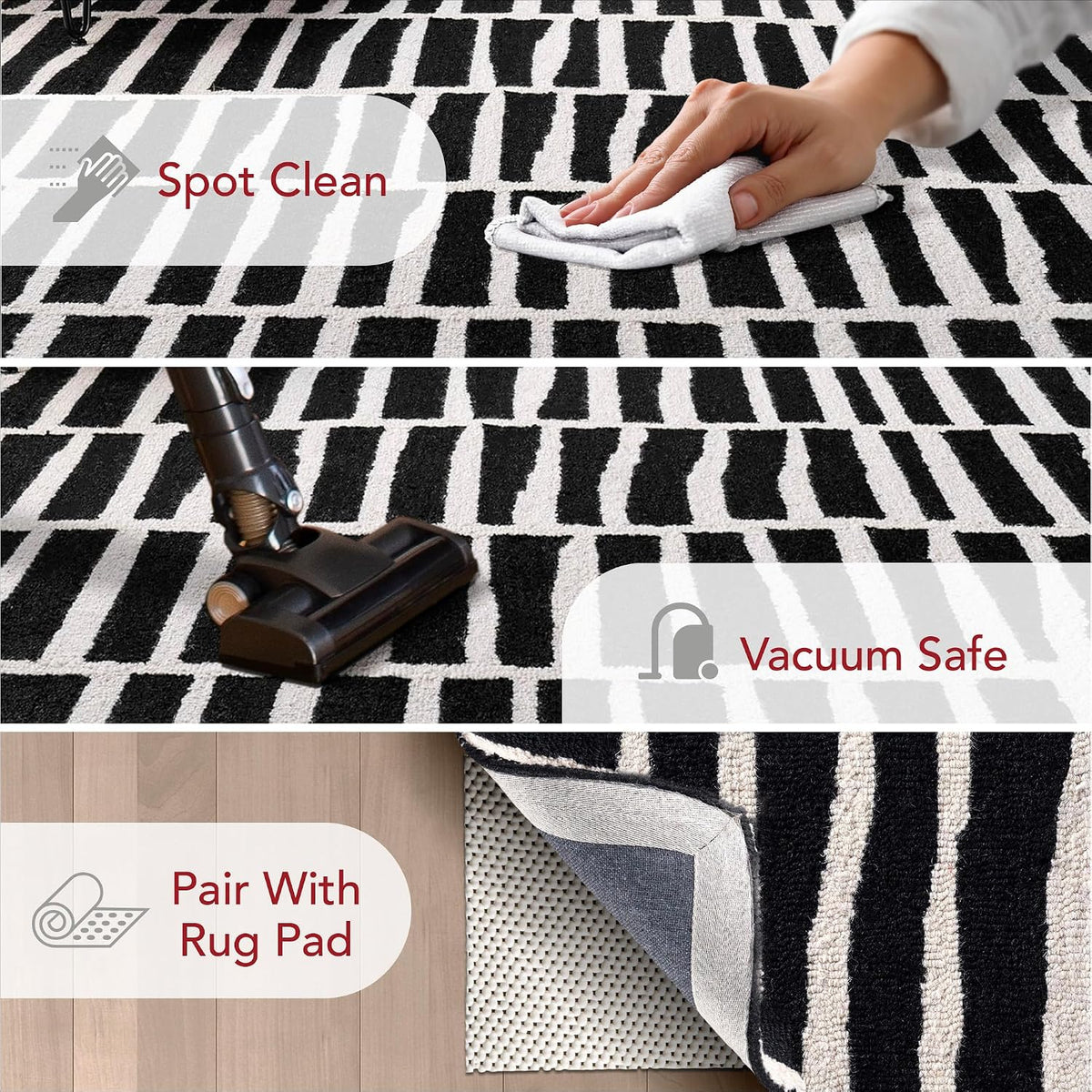 nuLOOM Lemuel Black Geometric Hand Tufted Wool Area Rug, 10' x 13'