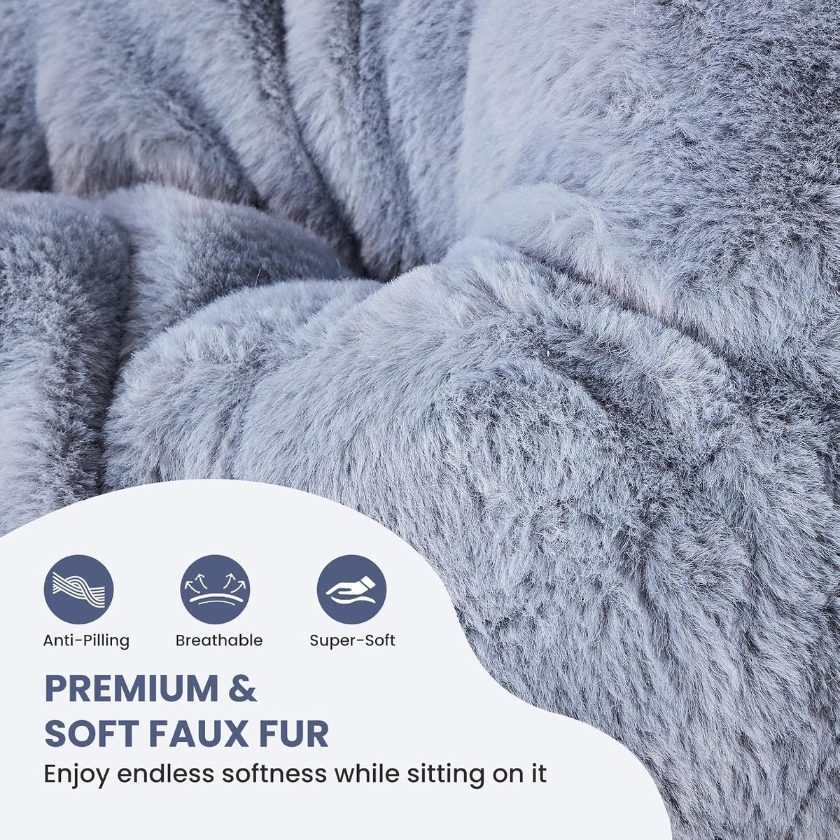 Simple Deluxe Oversized Square Moon Chair for Adults, Soft Faux Fur Folding Lounge Chair with Sturdy Steel Frame, Comfortable Reading Gaming Chair for Living Room, Bedroom, Grey