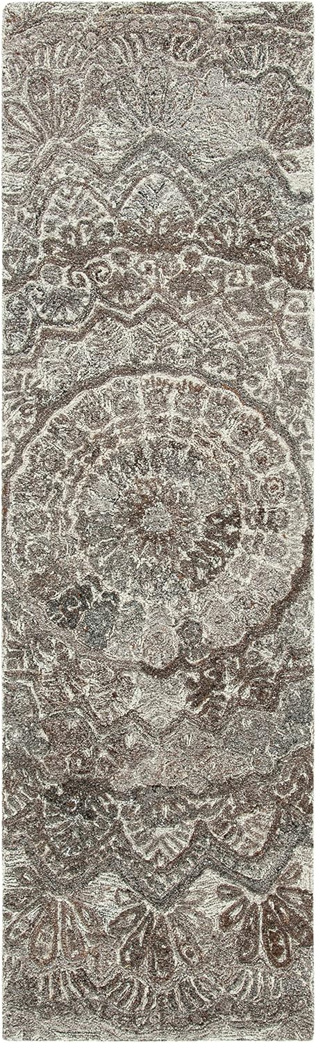SAFAVIEH Marquee Collection Runner Rug - 2'3" x 8', Grey & Ivory, Handmade Mandala Medallion Wool, Ideal for High Traffic Areas in Living Room, Bedroom (MRQ110C)