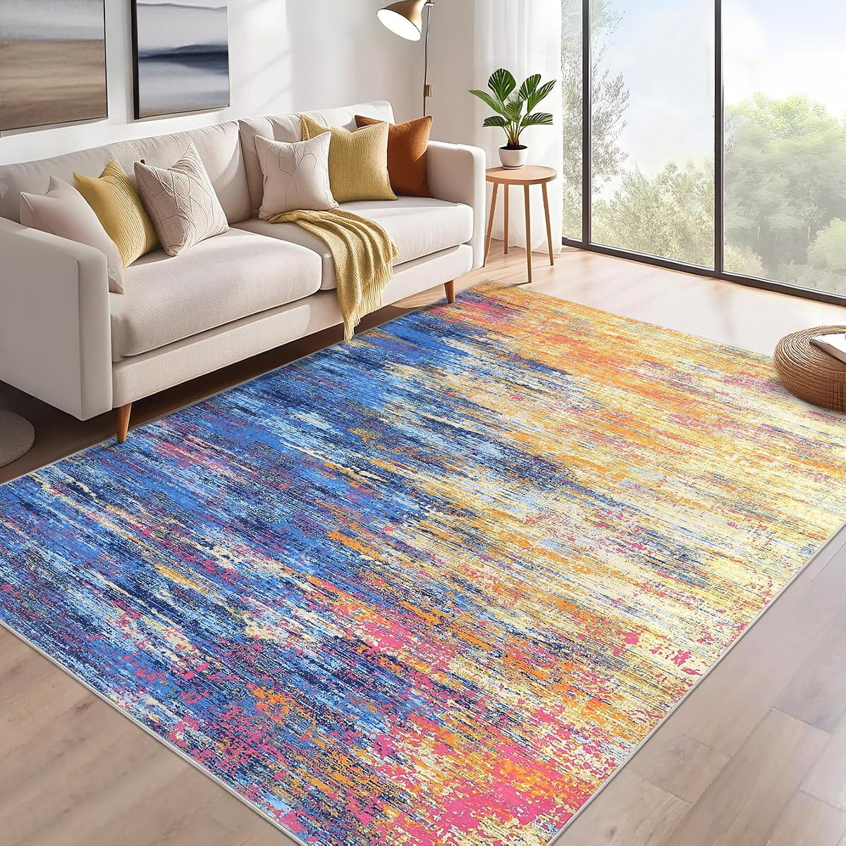 ROYHOME Modern Abstract Living Room Rug 8x10, Blue/Orange