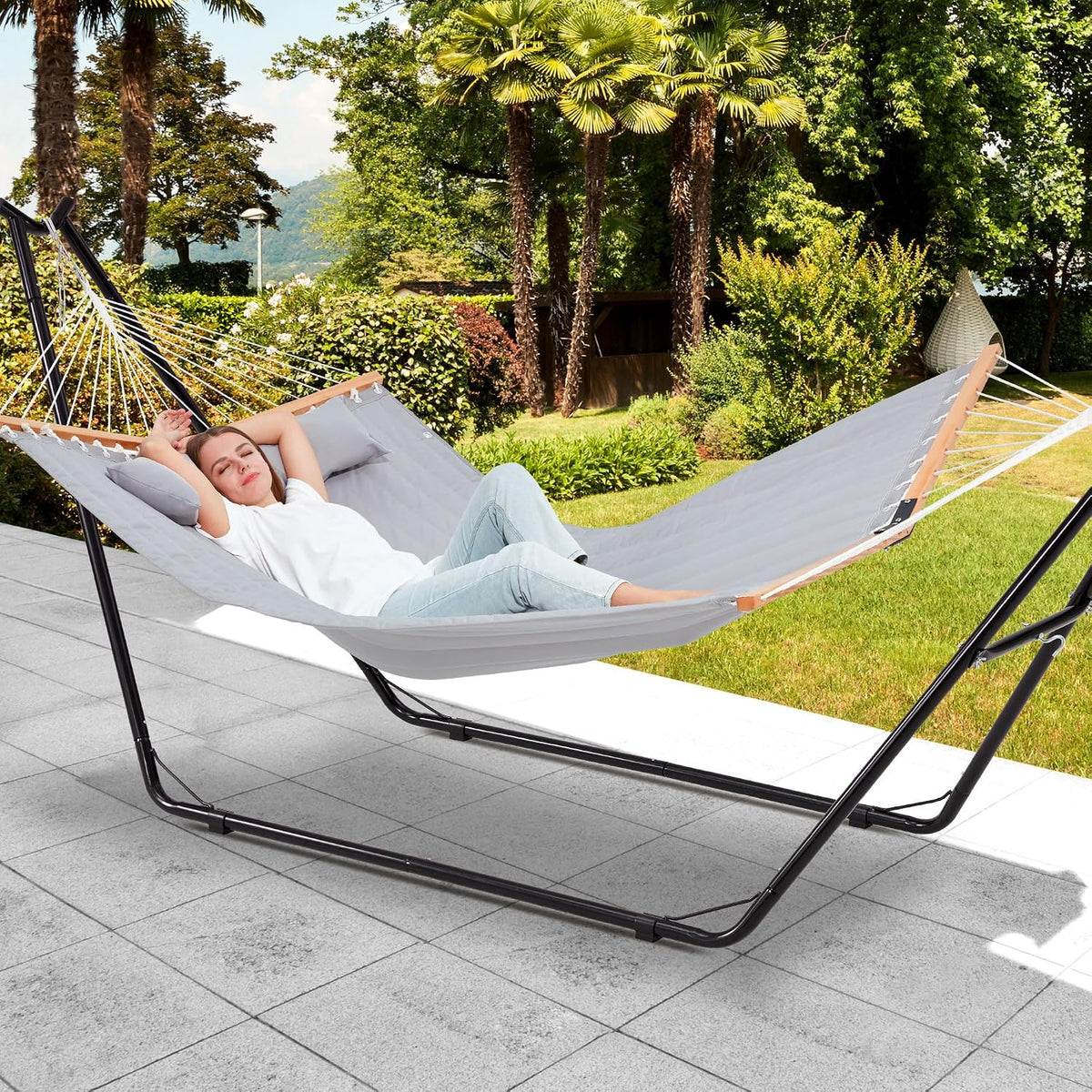 Homgava Universal 2-Person Hammock Stand, 660LBS Capacity,Black