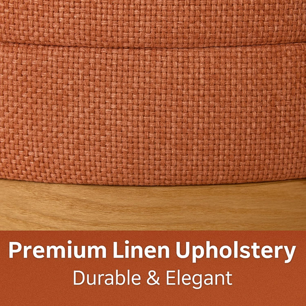 Linen Storage Ottoman Round Footrest with Hidden Storage, Coral Orange 16" L X16 W X 17" H