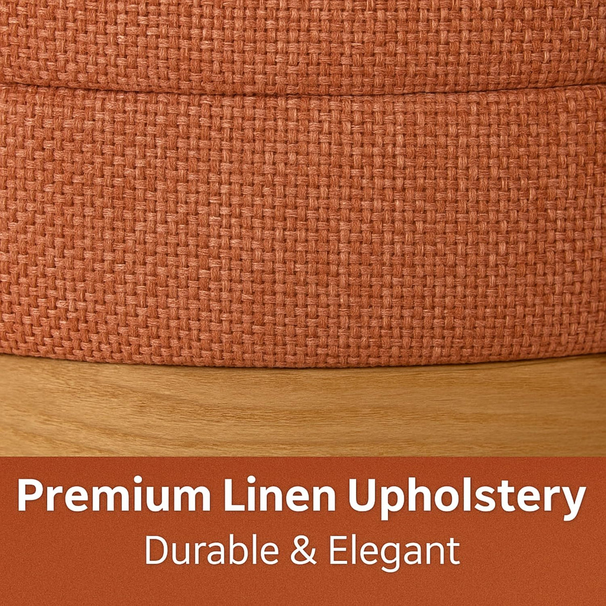 Linen Storage Ottoman Round Footrest with Hidden Storage, Coral Orange 16" L X16 W X 17" H