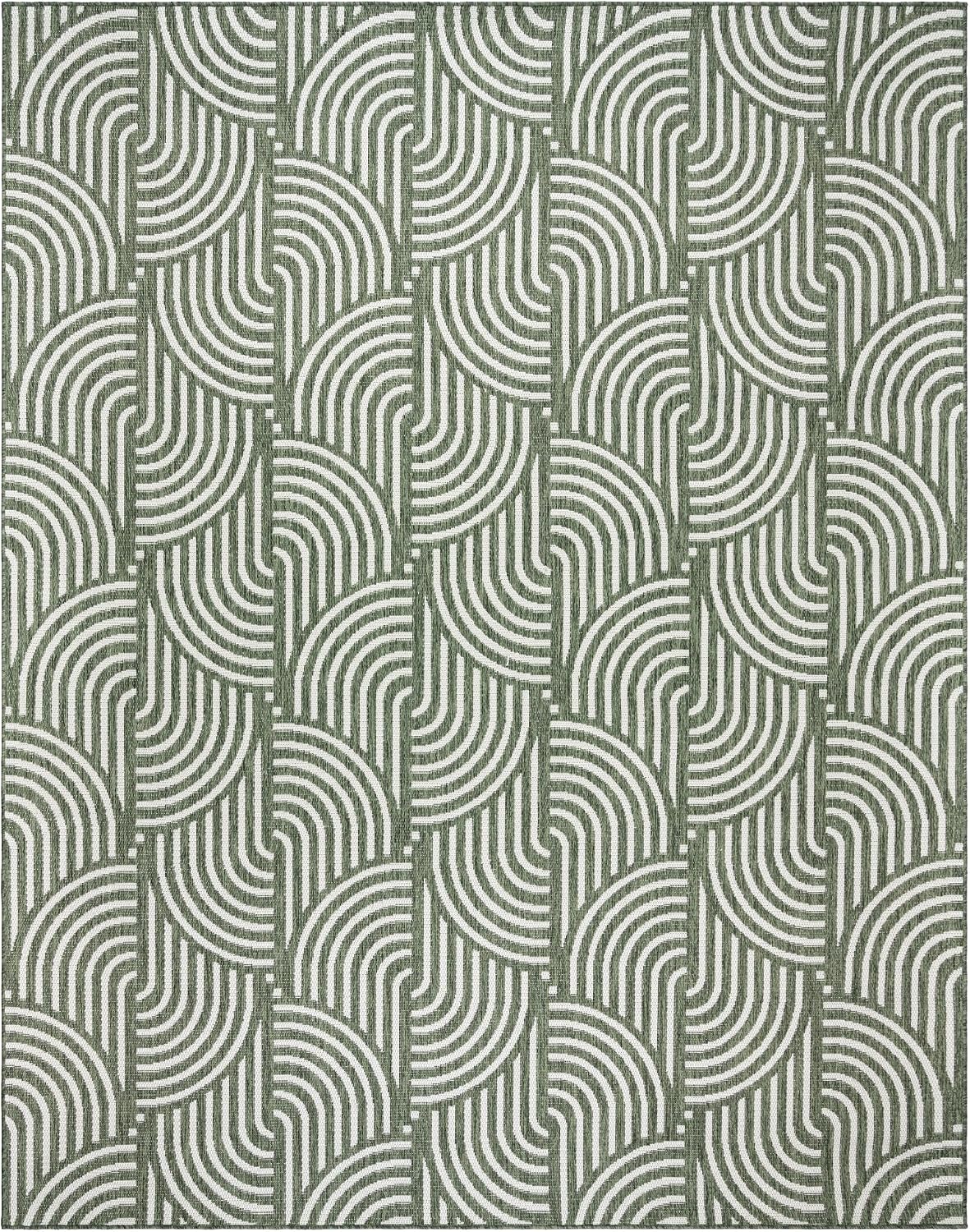 Gertmenian Indoor Outdoor Modern Area Rug - 8x10 Large, Fade Resistant, Ideal for High Traffic in Living Room, Bedroom, Patio - Geometric, Dk. Green, 25543