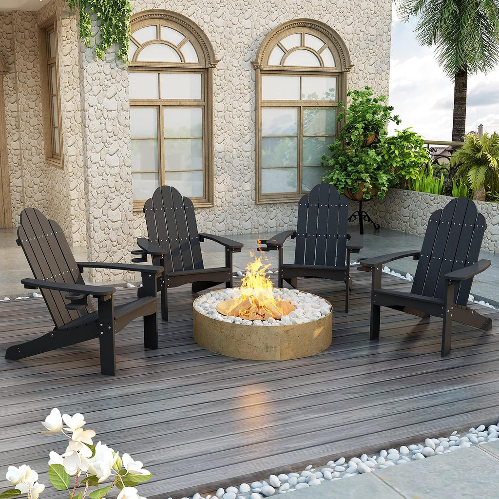 LUE BONA HDPS Outdoor Adirondack Chair, Cup Holder, Black