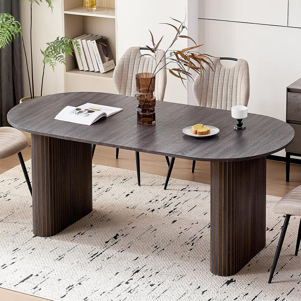 70.8" Modern Oval Dining Table for 6 8 People, Black