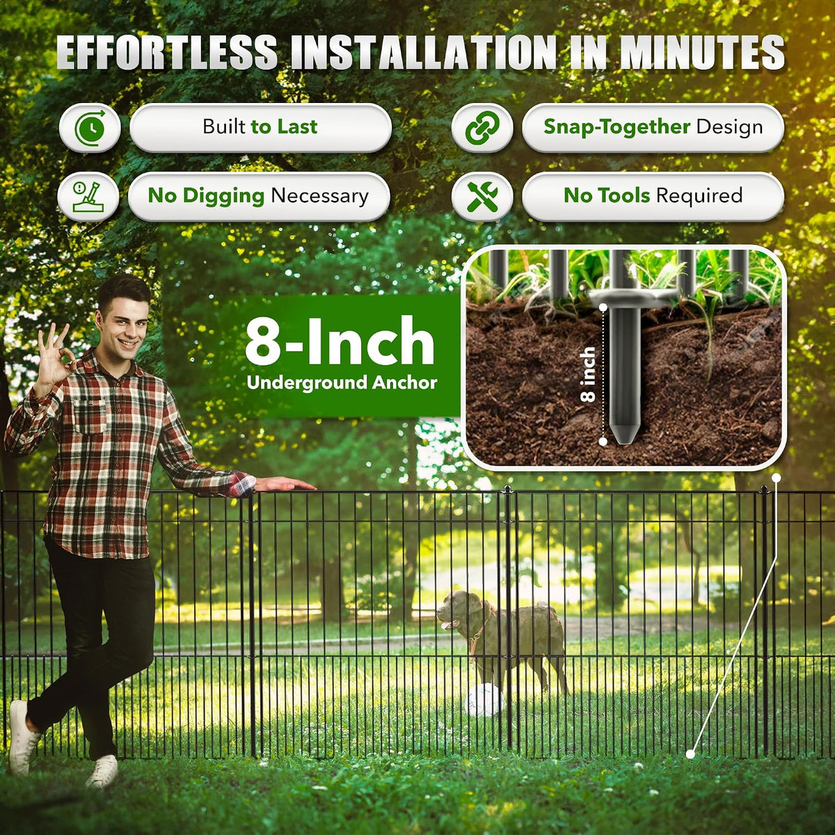 WESLEY'S CORNER Tall Fence Panels - 32”H x 29”L, No Dig Metal Dog Fence, Heavy Duty Garden Border & Animal Barrier, Rustproof, Decorative Fencing for Backyards, Frontyards, Outdoors and Edging