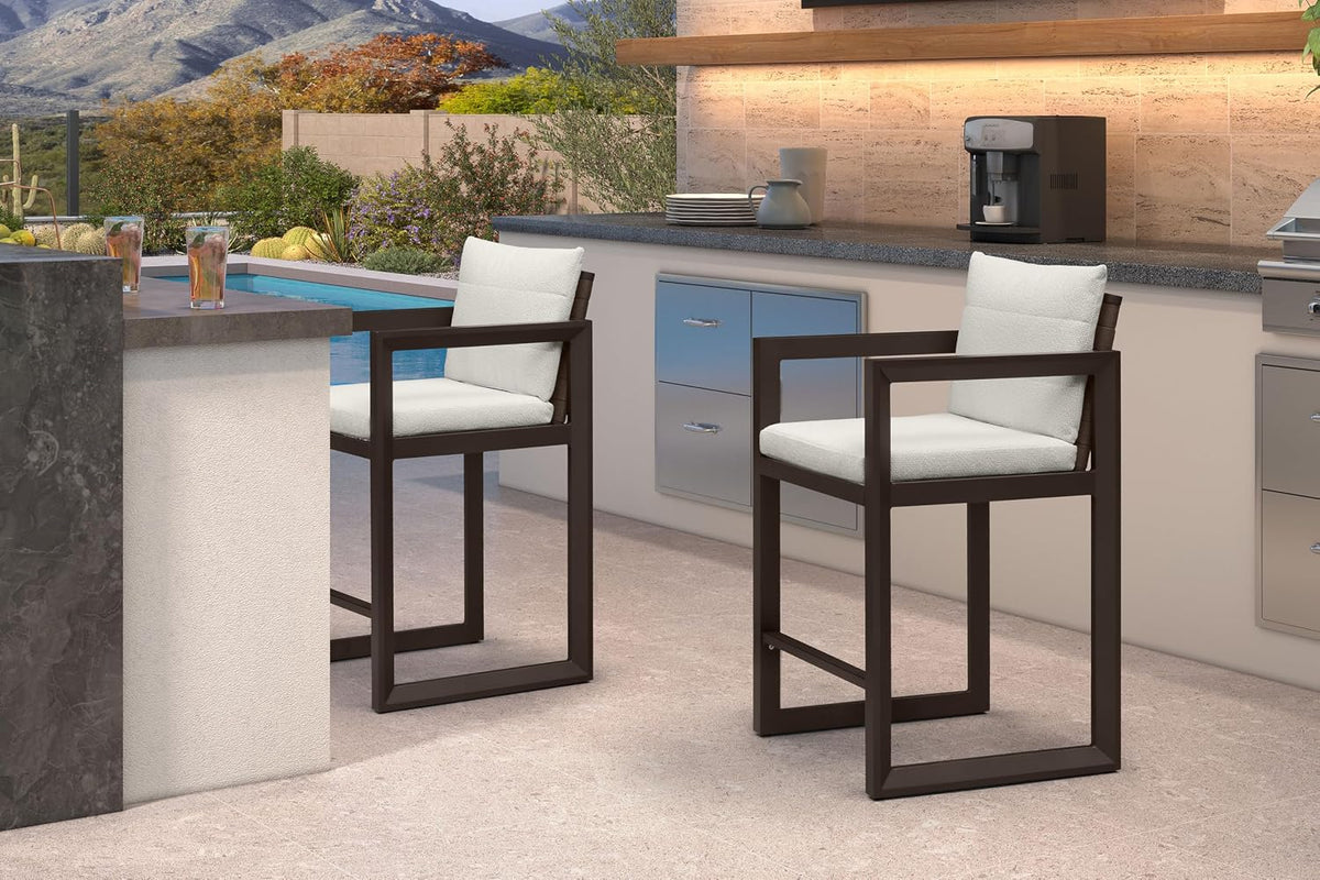 PURPLE LEAF Outdoor Counter Stool Set of 4 Modern Aluminum Stool, Bronze