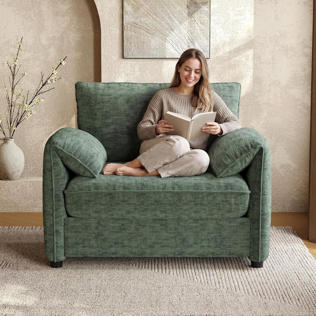 ONBRILL Oversized Accent Chair, 41 Inch Chenille Fabric Armchair, Green