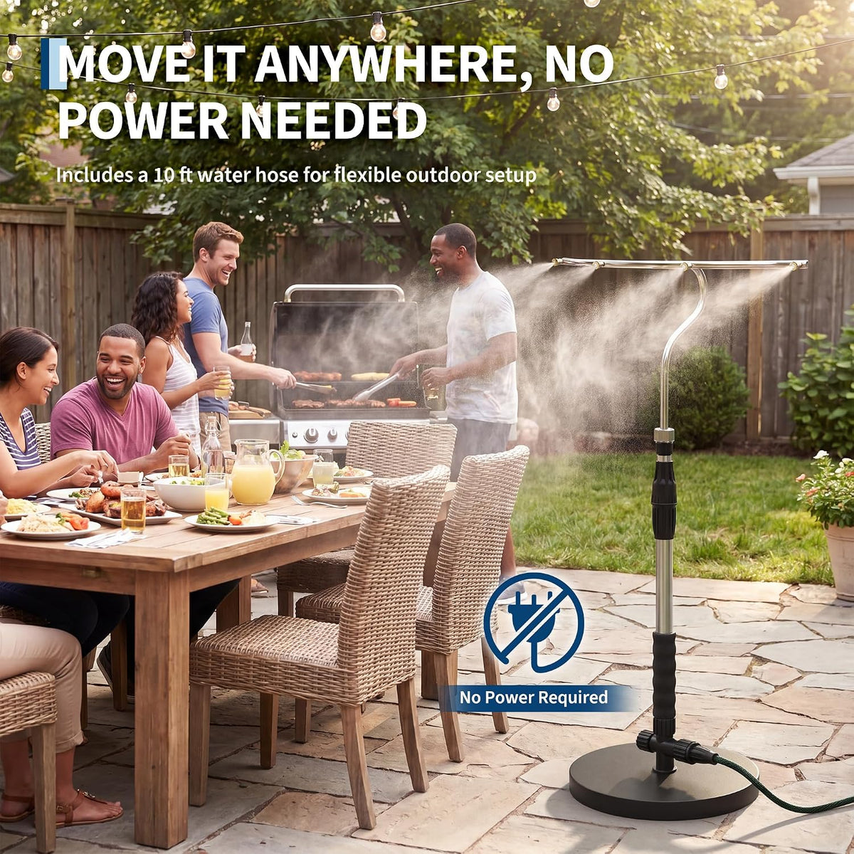 Standing Misters for Outside Patio with T-Bar 4 Nozzles & 10ft water hose
