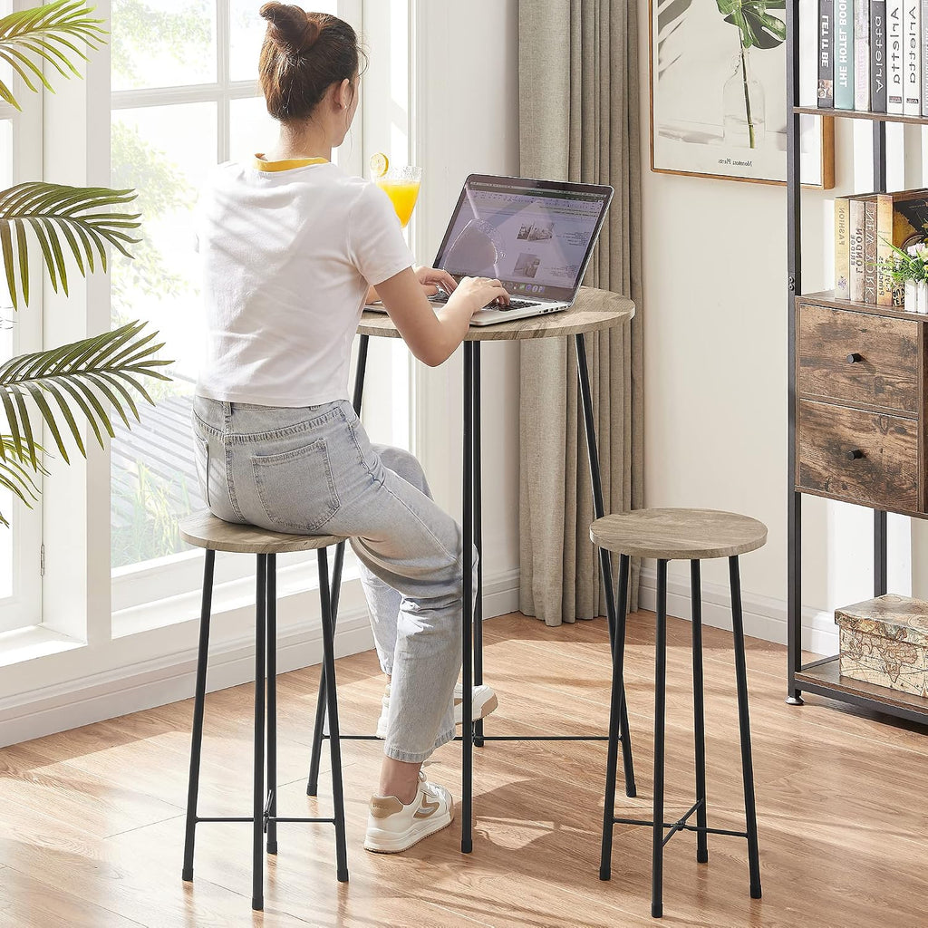 VECELO 3 Piece Pub Table and Chairs Sets Counter Height Bistro Bar Sets with 2 Barstools for Kitchen Breakfast Nook, Small Space, Apartment, Breakfast Dinner Restaurant, Maple
