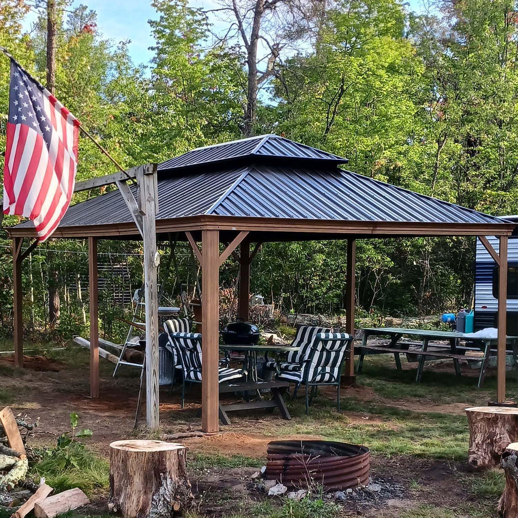 Domi 14x20 Hardtop Gazebo Aluminum Frame, for Outdoor Patios, Wood Looking