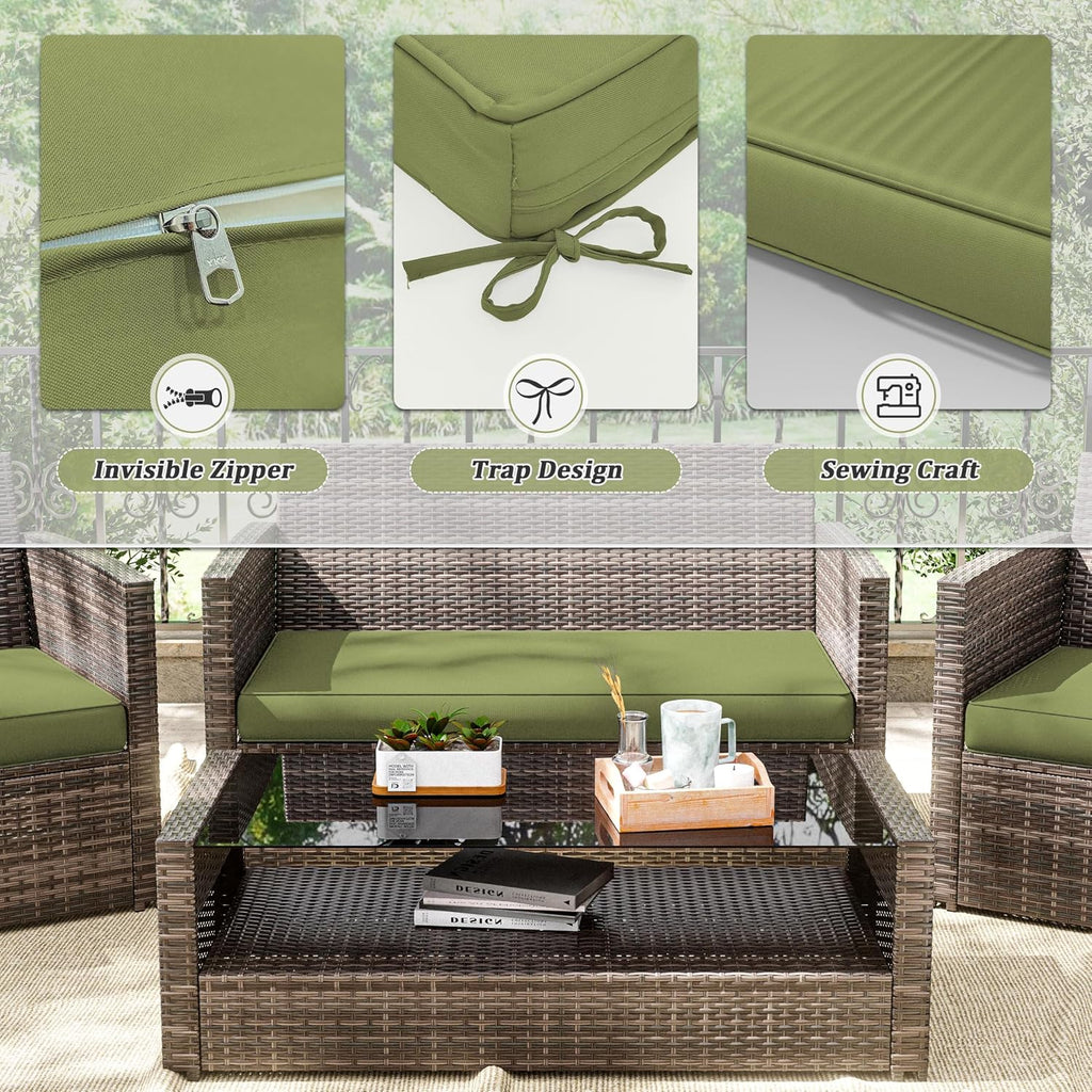 3 Pcs Outdoor Cushion Covers, Patio Cushion Covers Replacement Fit for 4-Seater Wicker Rattan Patio Set Chair Couch,36×18×2,18×18×2, Covers Only, Light Green