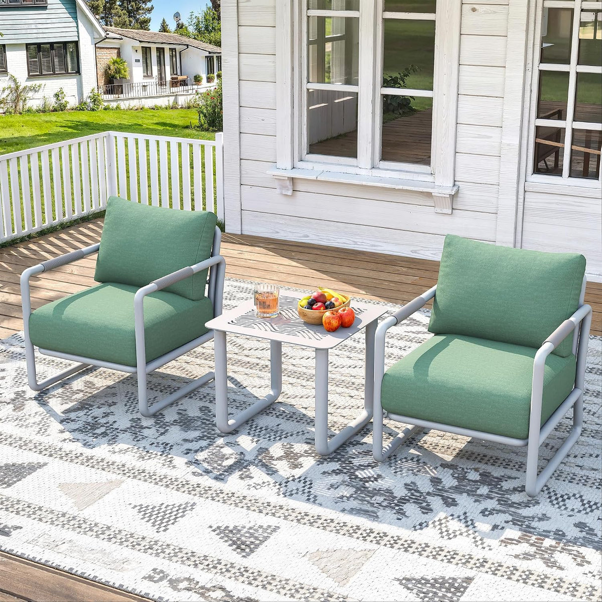 3-Piece Modern Aluminum Patio Sofa Set with Coffee Table, Deep Seating Conversation Set Featuring 6.5" Cushions, All-Weather for Garden, Balcony, Poolside (White)