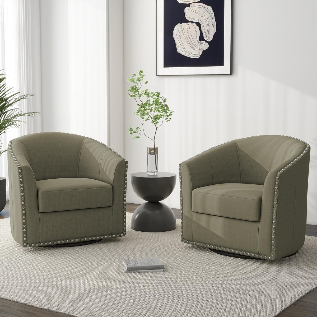 Mid-Century Modern Swivel Barrel Accent Chair, Light Camel, Set of 1