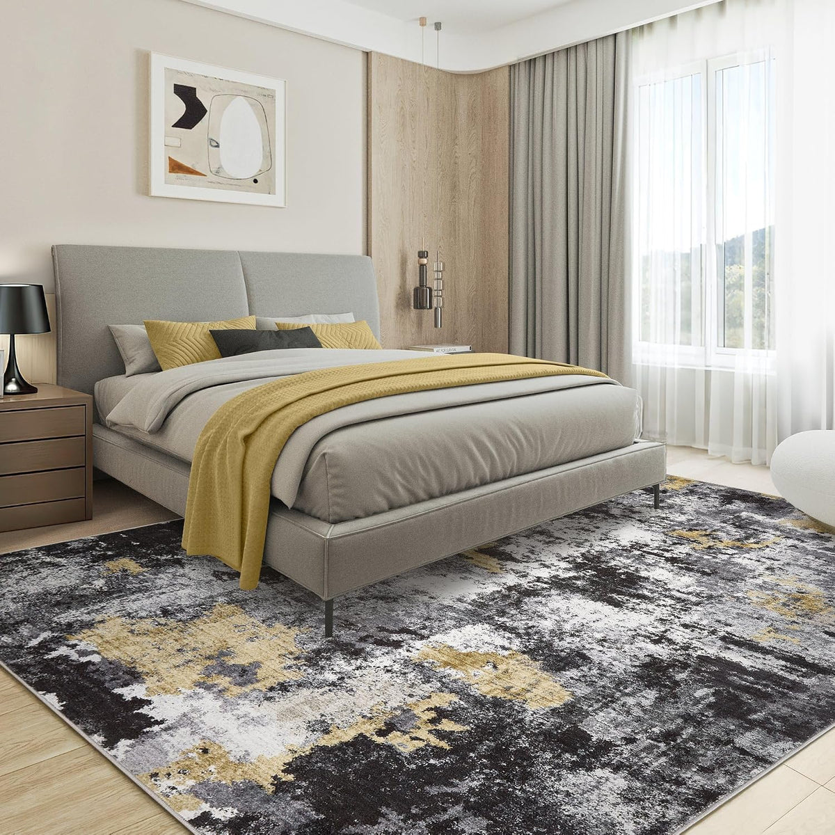 Washable 9x12 Area Rugs for Living Room: Abstract Modern Home Decor Rug