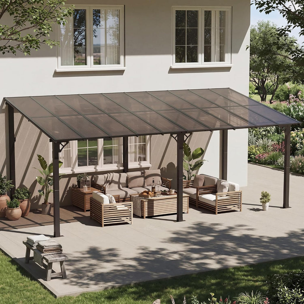 10' X 20' Lean to Gazebo Pergola, Metal Outdoor Gazebos
