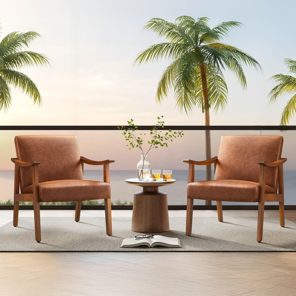 Yaheetech Accent Chairs Set of 2, Mid-Century Armchairs, Light Brown