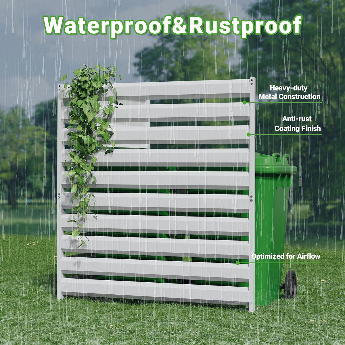 BESFUR 42" H x 38" W Metal Privacy Fence Panels for Outside, Air Conditioner Fence, Decorative Fence Panels for Patio Privacy, Trash Can Hider Outdoor, Pool Equipment Enclosure(White/2 Panels)