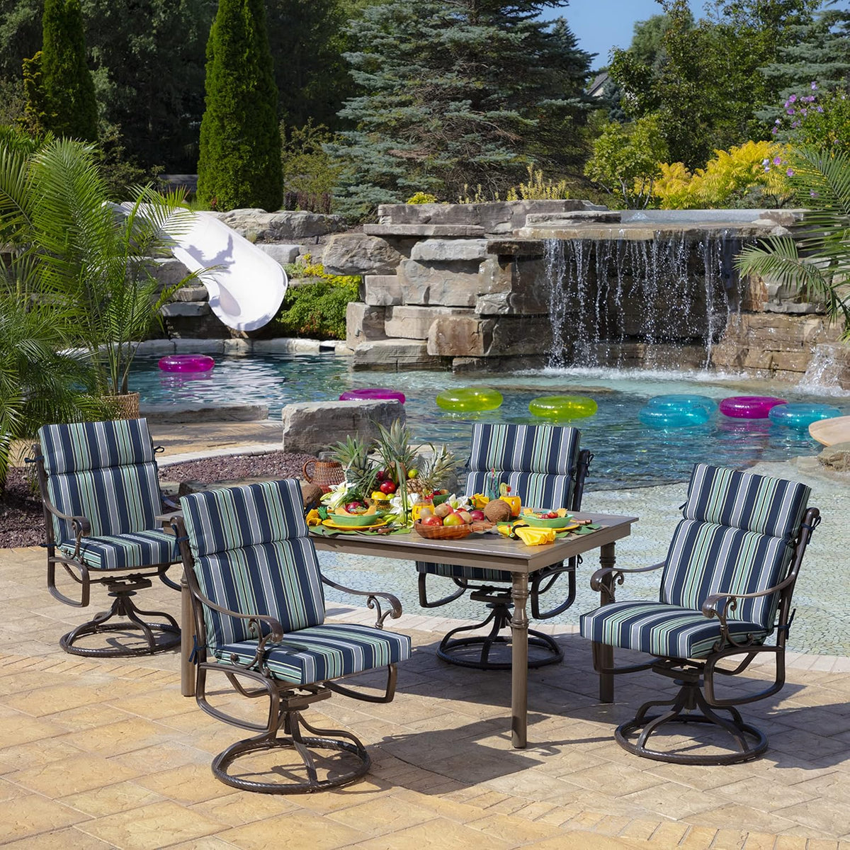 Arden Outdoor Chair Cushion, 21 x 20, Rain-Proof, Fade Resistant Sapphire Aurora Blue Stripe