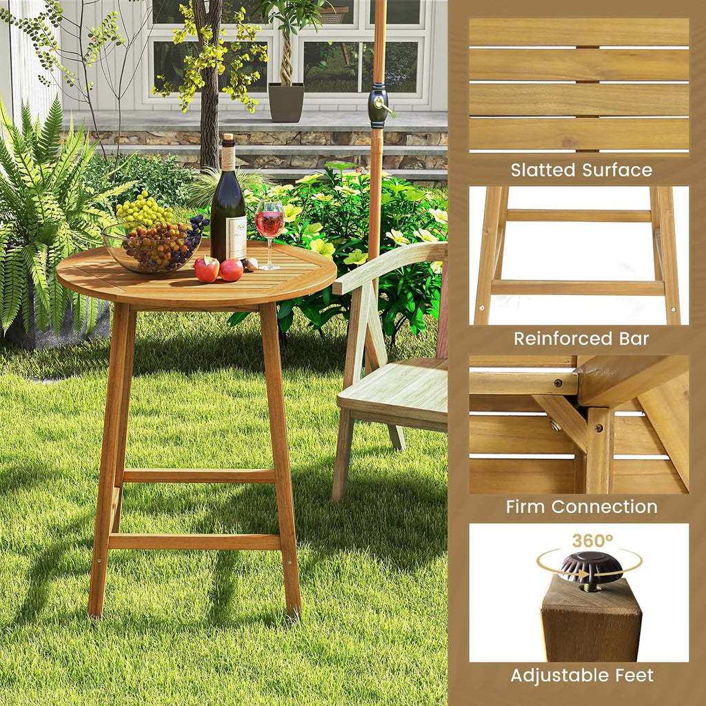 Tangkula 31.5" Acacia Wood Patio Bar Table, Round Bistro Table