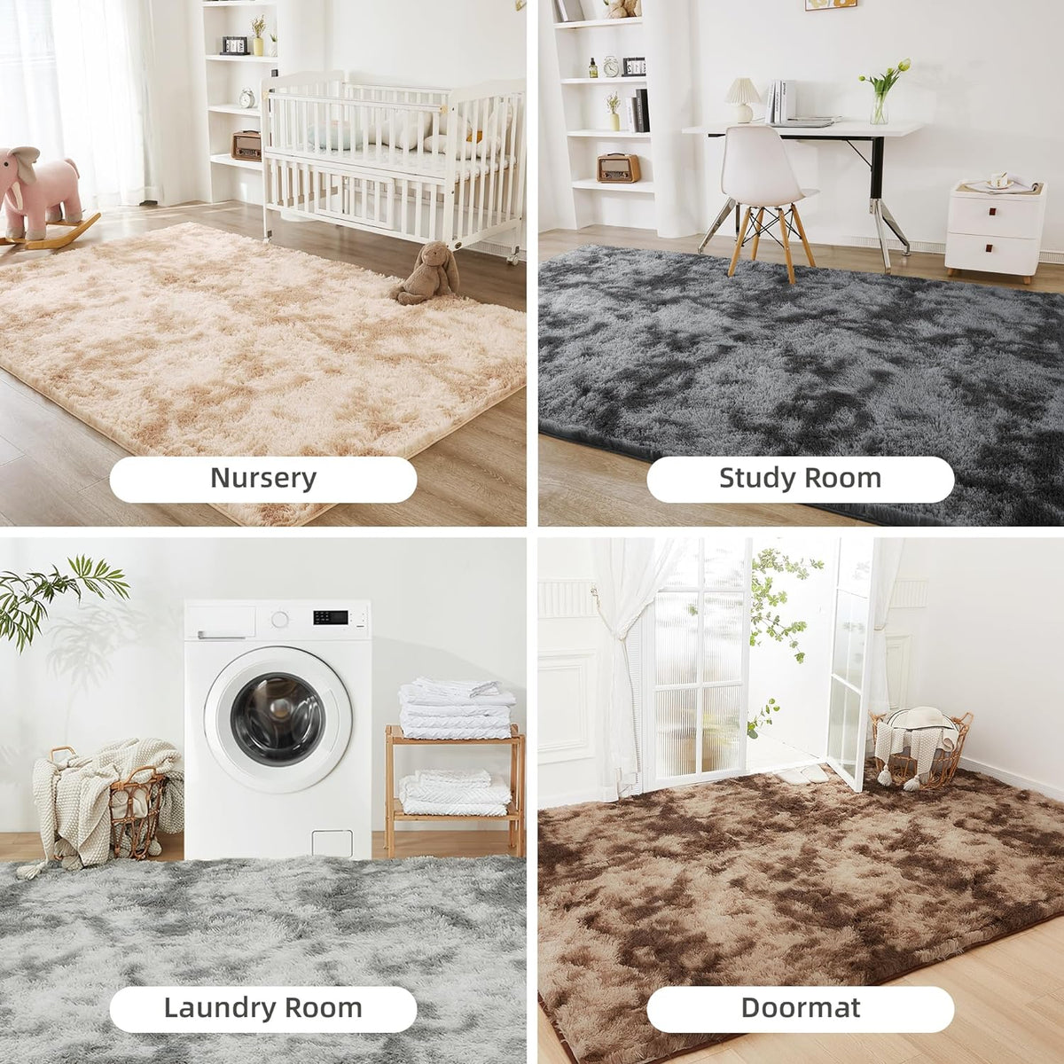 Litanika 6x9 Shag Area Rug for Bedroom, Tie-Dyed Beige Plush Rug