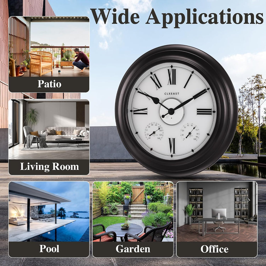 CLXEAST 24 Inch Large Illuminated Outdoor Clocks Waterproof