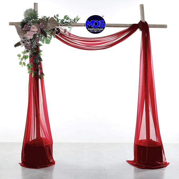 MDS Halloween Chiffon Draping Fabric - 2 Panel, 30" Wide x 50ft Long - Sheer Spooky Arbor & Canopy Drapery for Haunted House Backdrops, Party Ceilings, DIY Costumes & Themed Events - Apple Red (Pack of 2)