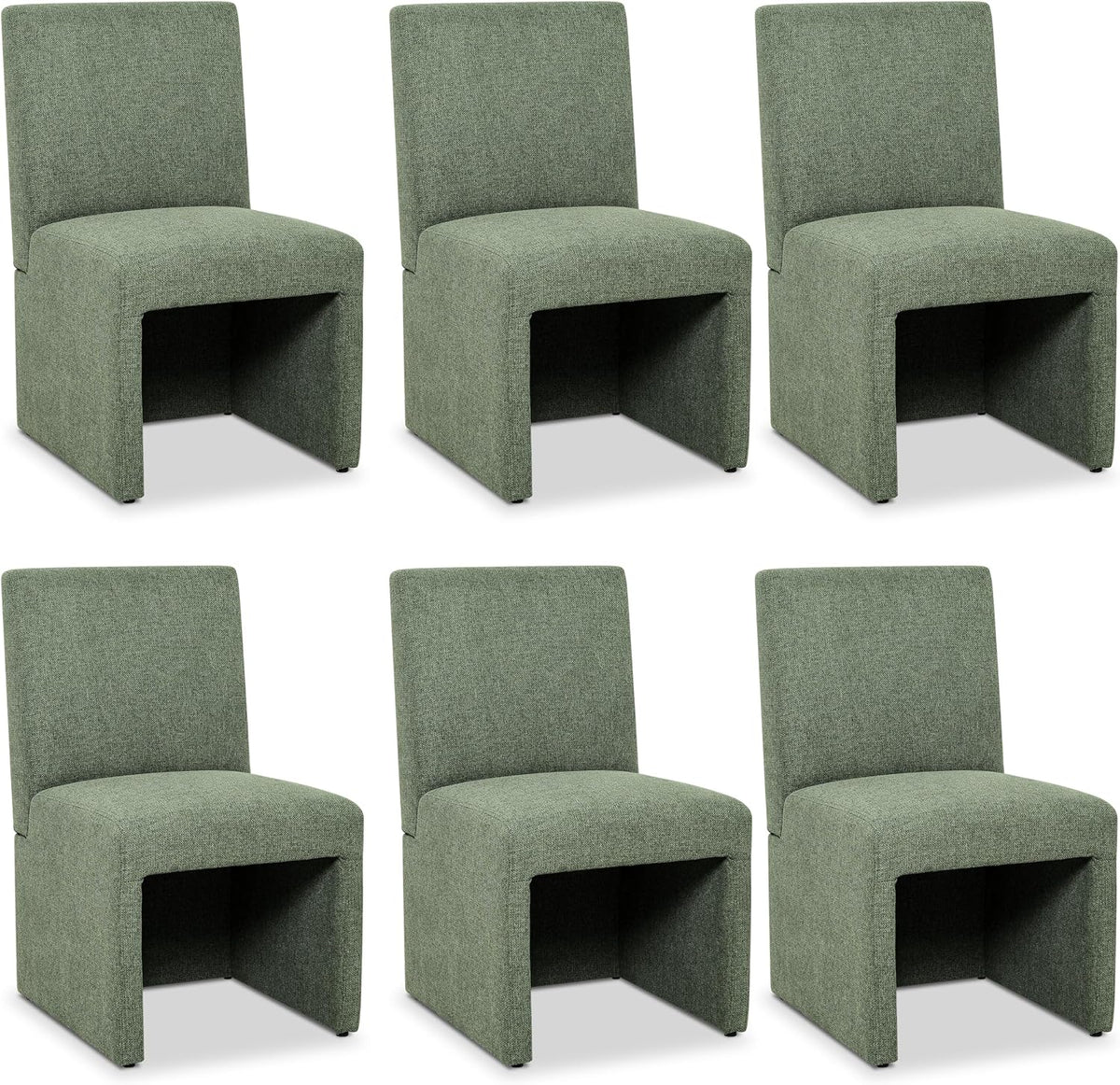 RNKSFX Modern Green Upholstered Dining Chairs Set of 6, Kitchen & Dining Room Chairs, Linen Dining Chairs with Wooden Frame, Fabric