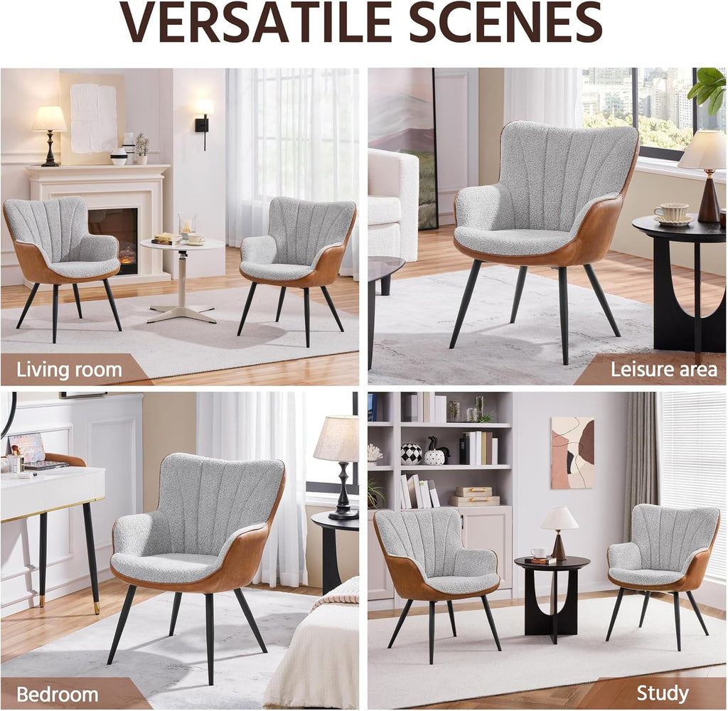 Yaheetech Accent Chair, Upholstered Armchair, Gray/Retro Brown