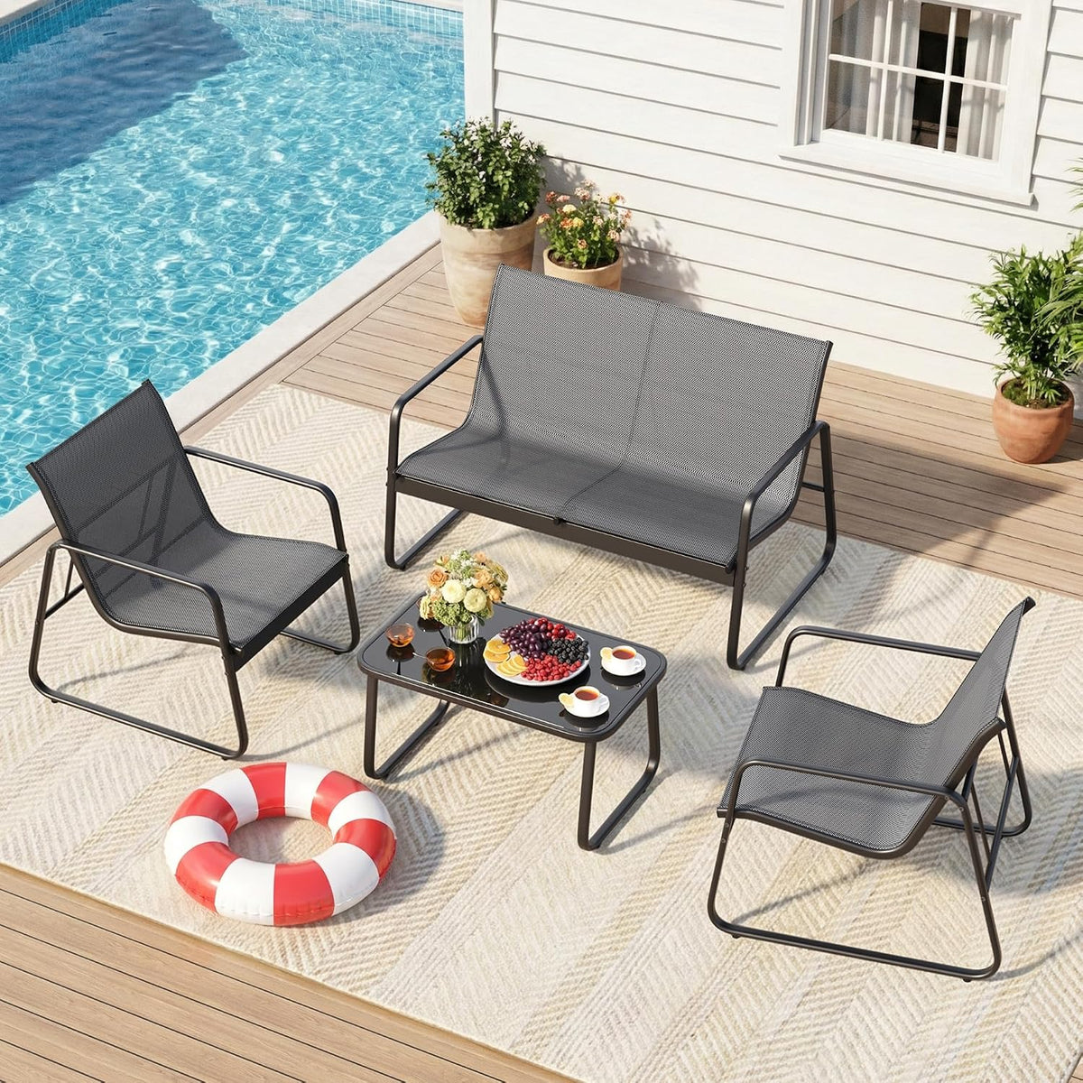 Gizoon 4 Piece Patio Furniture Set, Outdoor Conversation Set