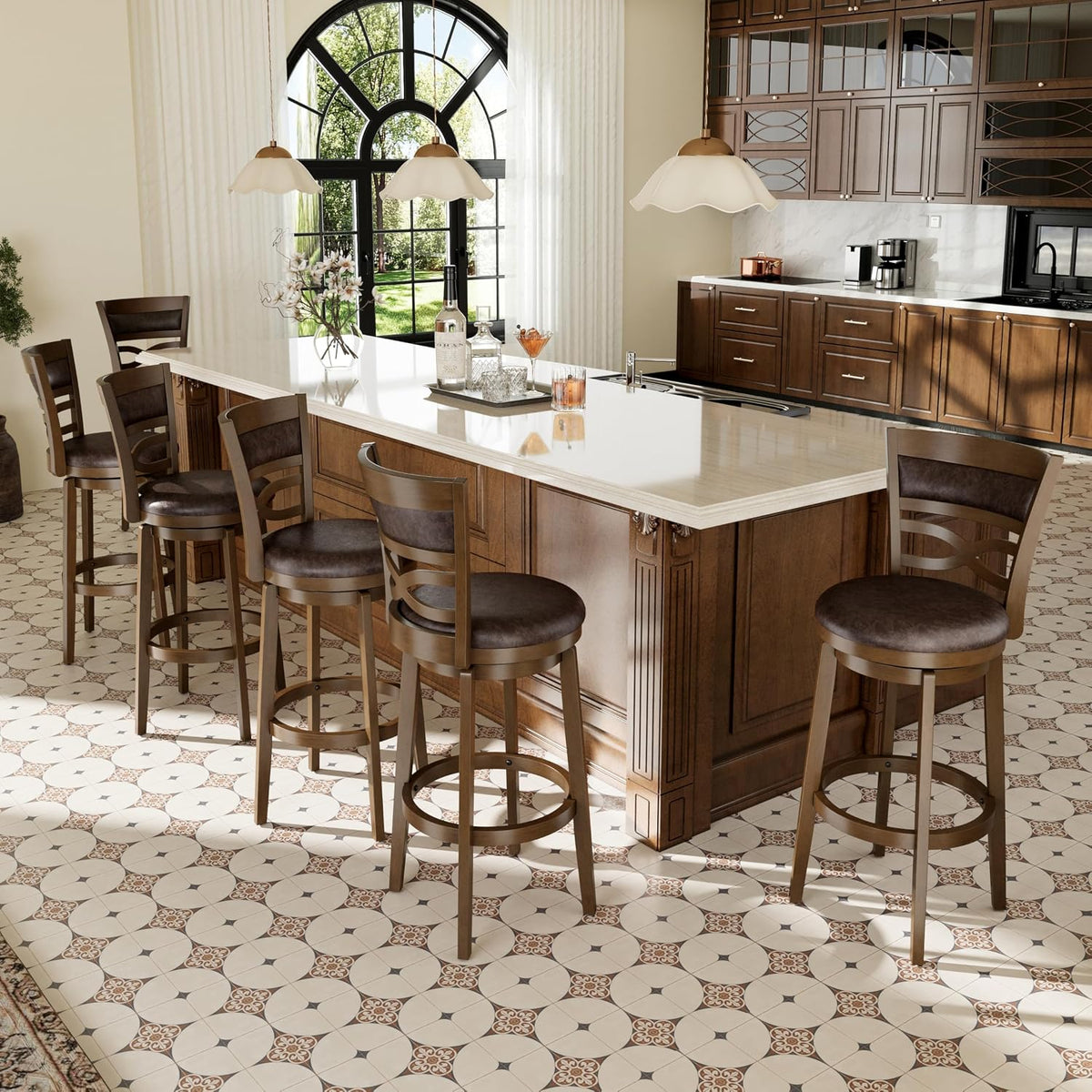 PHI VILLA 30 Inch Bar Height Stools Set of 4, Swivel Barstools with Back