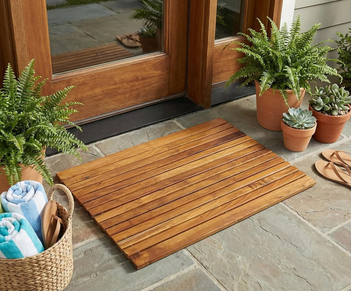 Bare Decor Cosi String Spa Shower Mat in Solid Teak Wood Oiled Finish, Large: 31.5" x 20"