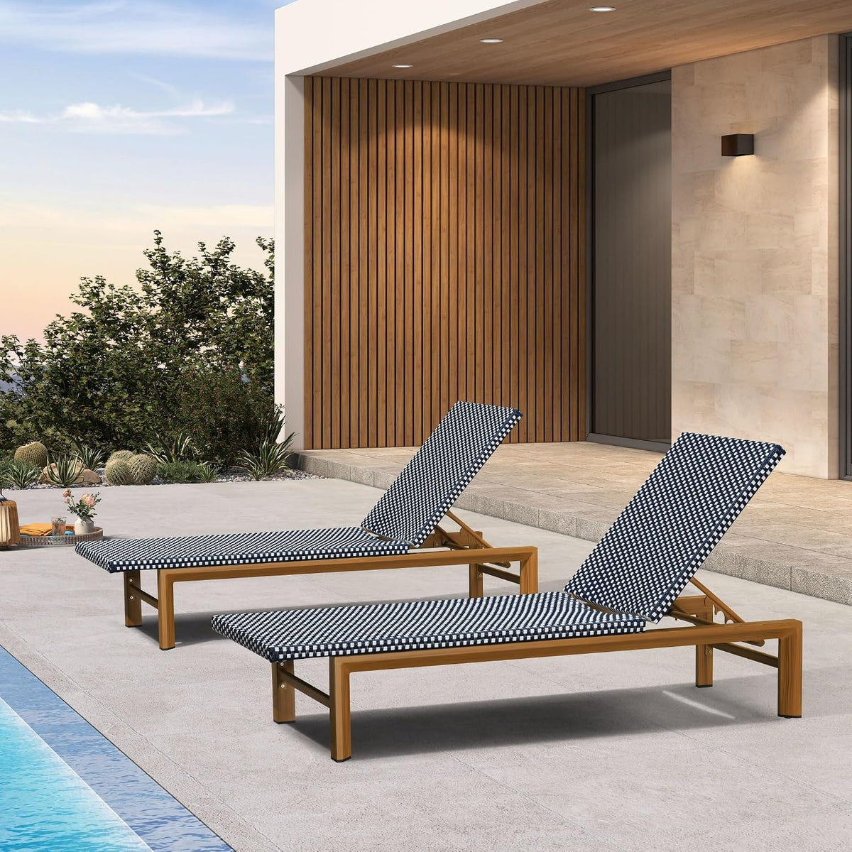 PURPLE LEAF Extra Wide Patio Lounge Chair Resort Wicker Set of 2, Navy