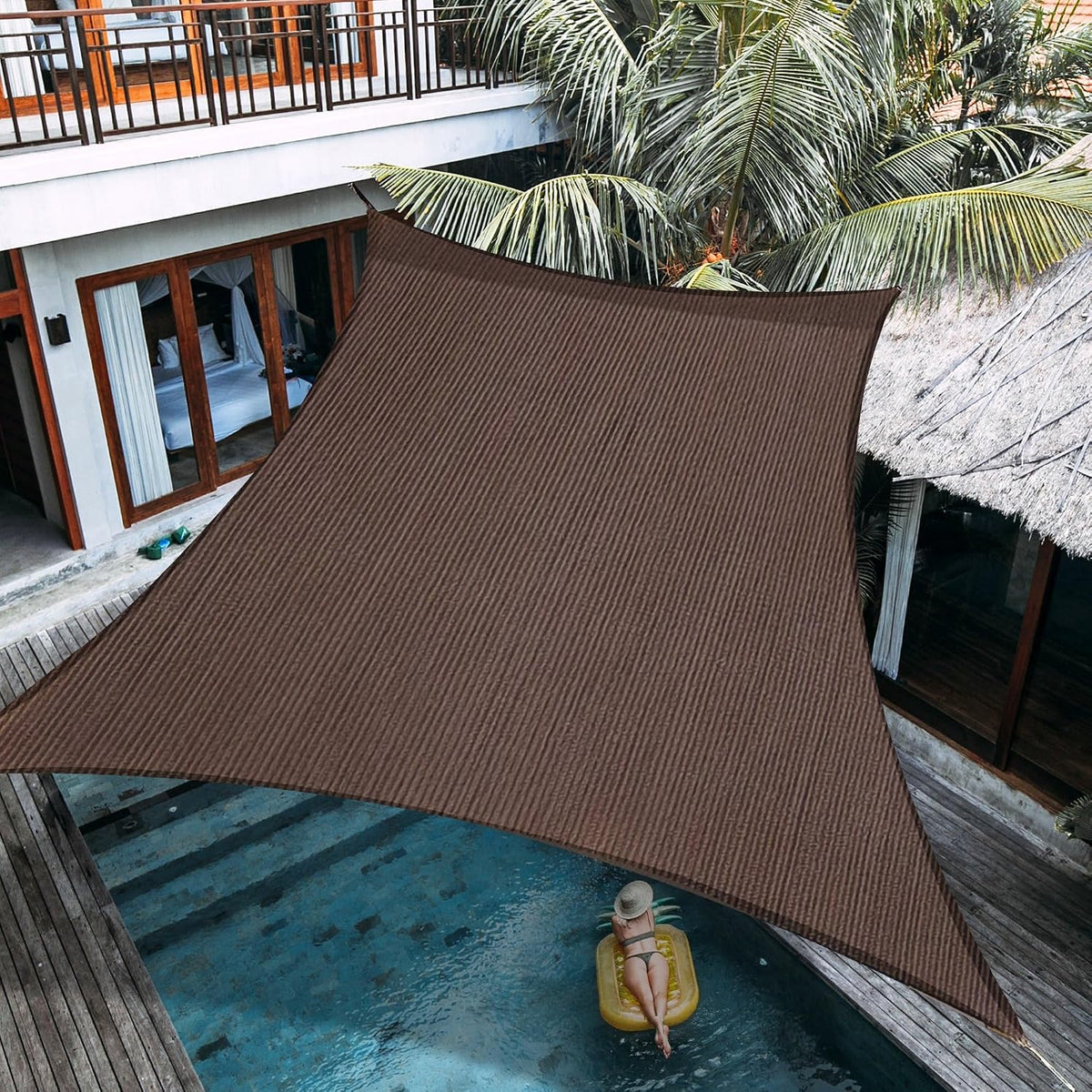 12' x 16' Brown Rectangle Sun Shade Sail (SQ) Sun Block Canopy Awning Commercial Grade 190 GSM Permeable UV Block for Outdoor Garden Backyard