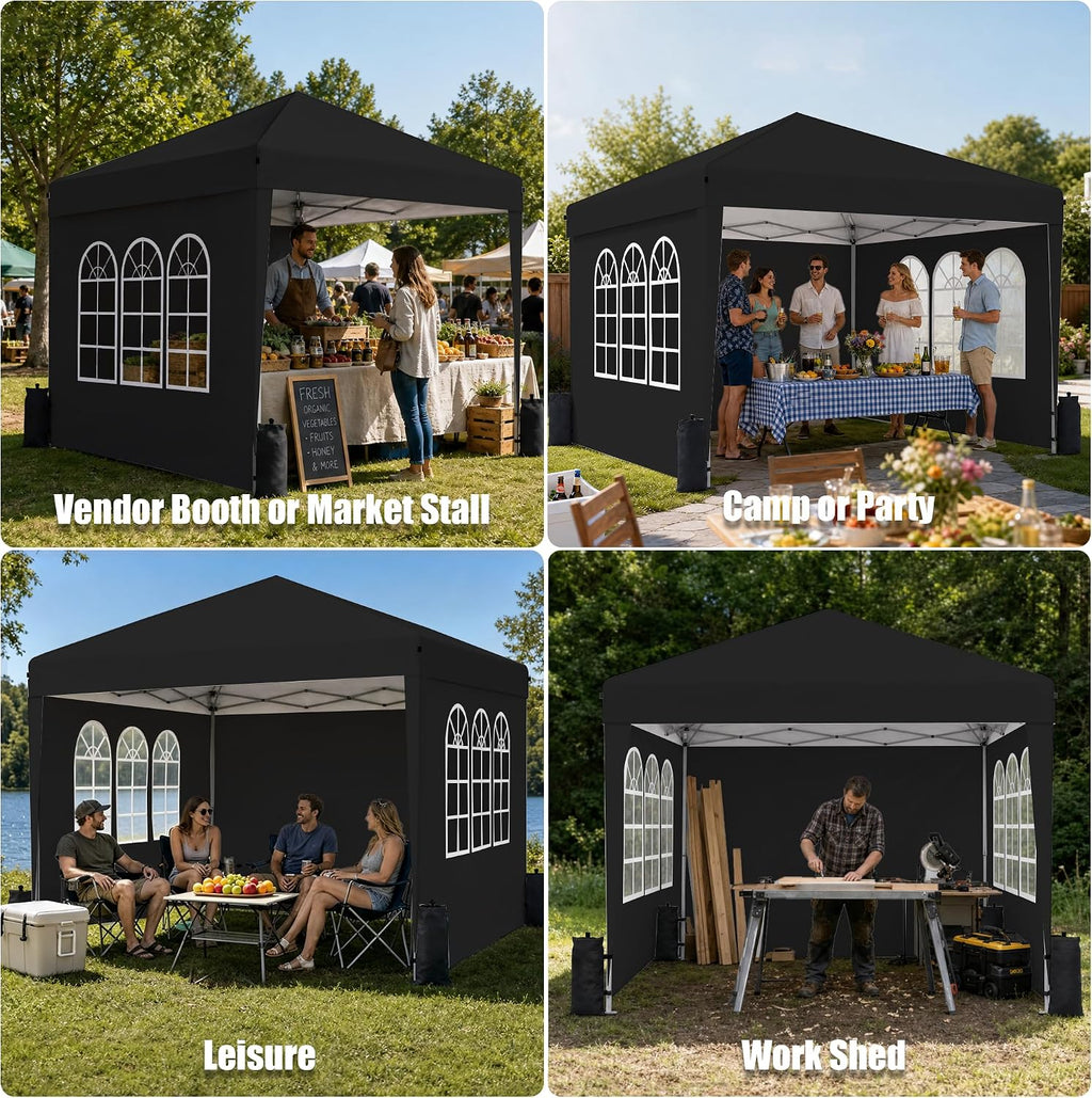10x10 Pop Up Canopy Tent with Sidewall, Commercial, Black