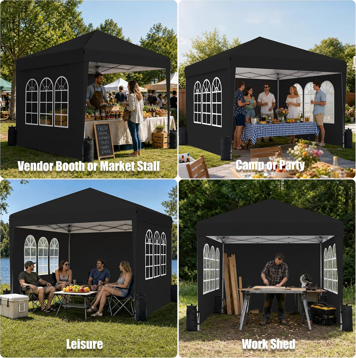 10x10 Pop Up Canopy Tent with Sidewall, Commercial, Black