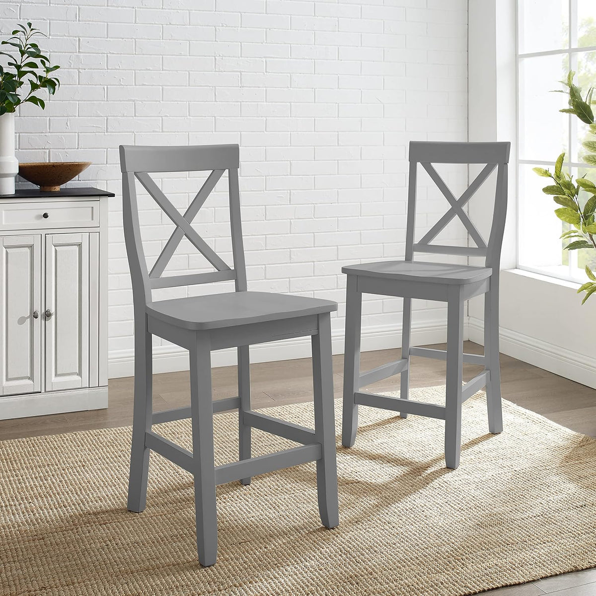 Crosley Furniture X-Back Wood Counter Stools, Set of 2, 24"