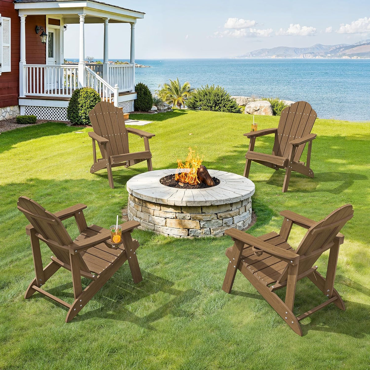 LUE BONA HDPE Adirondack Chairs Set of 2, Brown Fire Pit Chairs