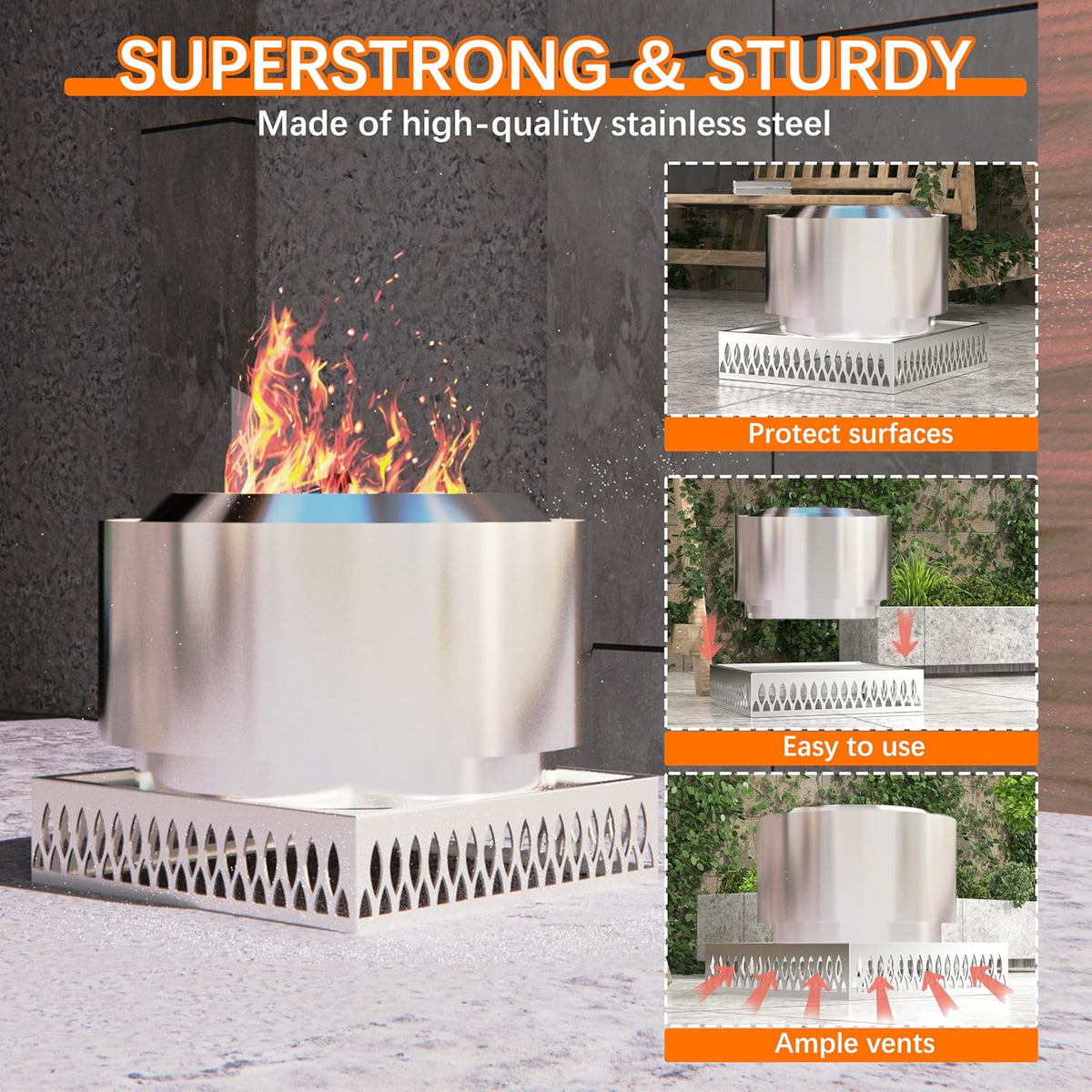 Stainless Steel Fire Pit Base for Surface Protection, X22 (23.6 Inch) Metal Fire Pit Mat, Heavy Duty Accessory for Solo Stove, Deck Protector with Air Vents for Indoor Outdoor Use