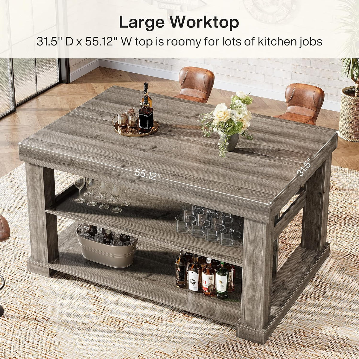 Tribesigns Rectangular Bar Table, High Top Pub Table with 3 Shelves