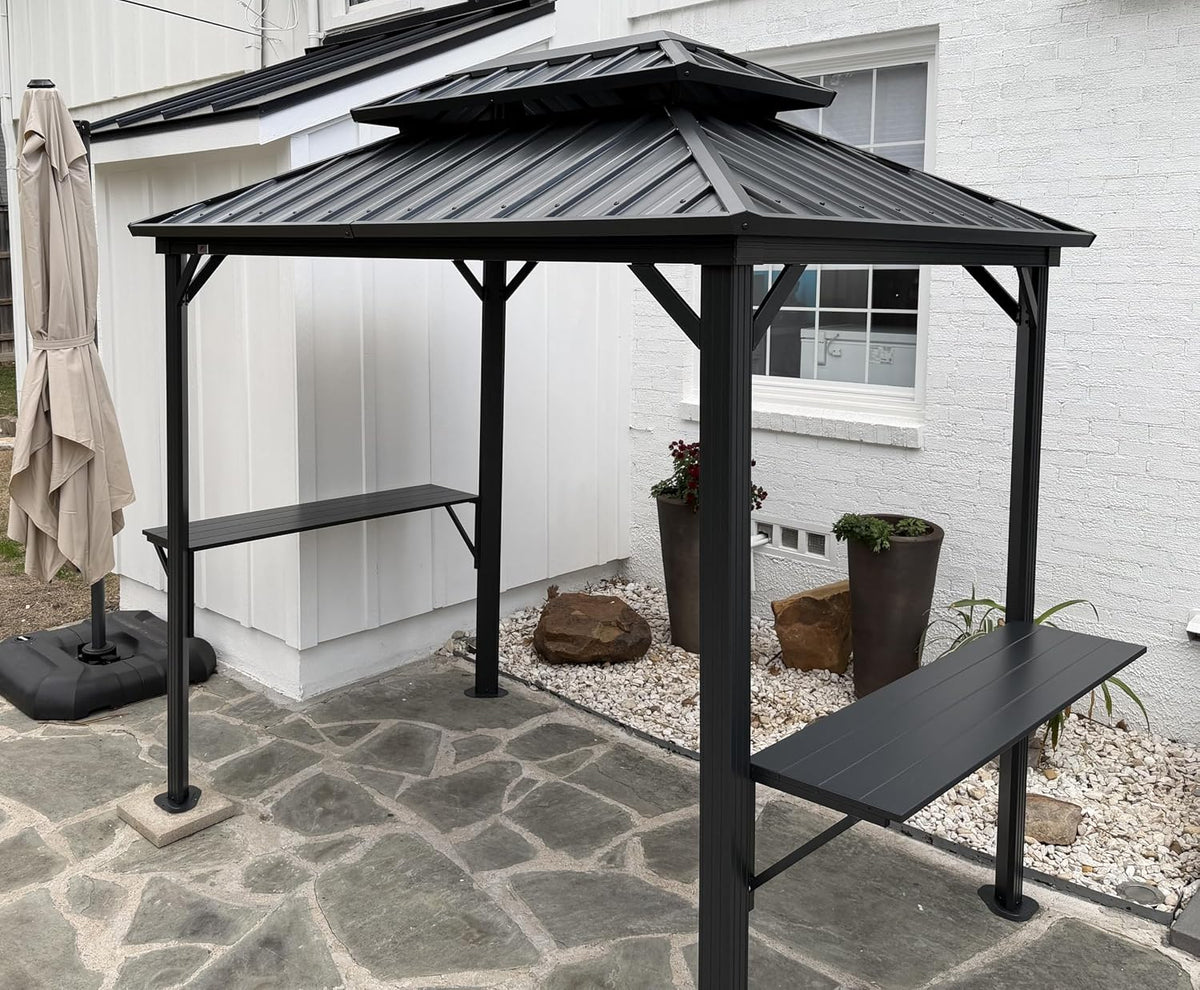PURPLE LEAF Hardtop Grill Gazebo 6' x 8' Aluminum Frame Double Tier, Gray