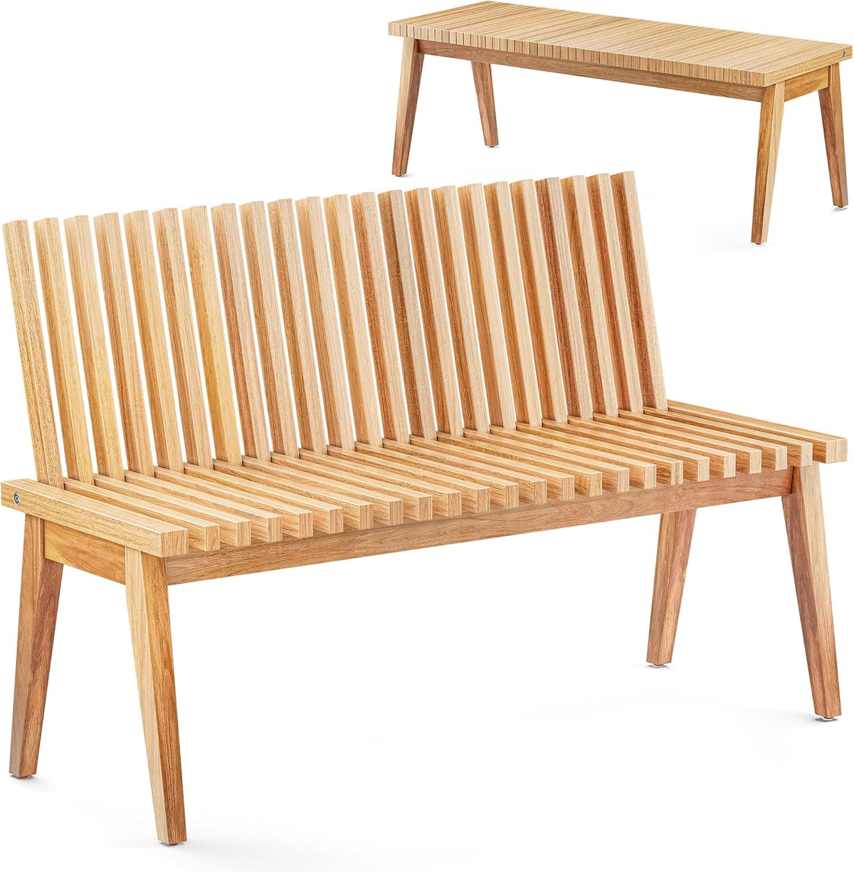 Melino Wooden Bench Outdoor 47" Convertible Acacia Wood Bench, Solid Wood Indoor Patio Benches for Outdoors, 3 in 1 Garden Bench for Porch Entryway Living Room Backyard Deck, Natural