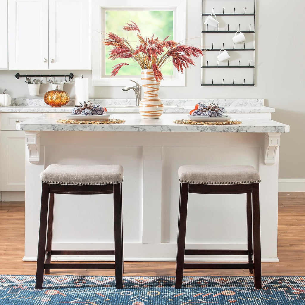 Linon Harper Beige & Dark Walnut 24" Counter Stool, Beige/Dark Walnut (98325WAL-01-KD)