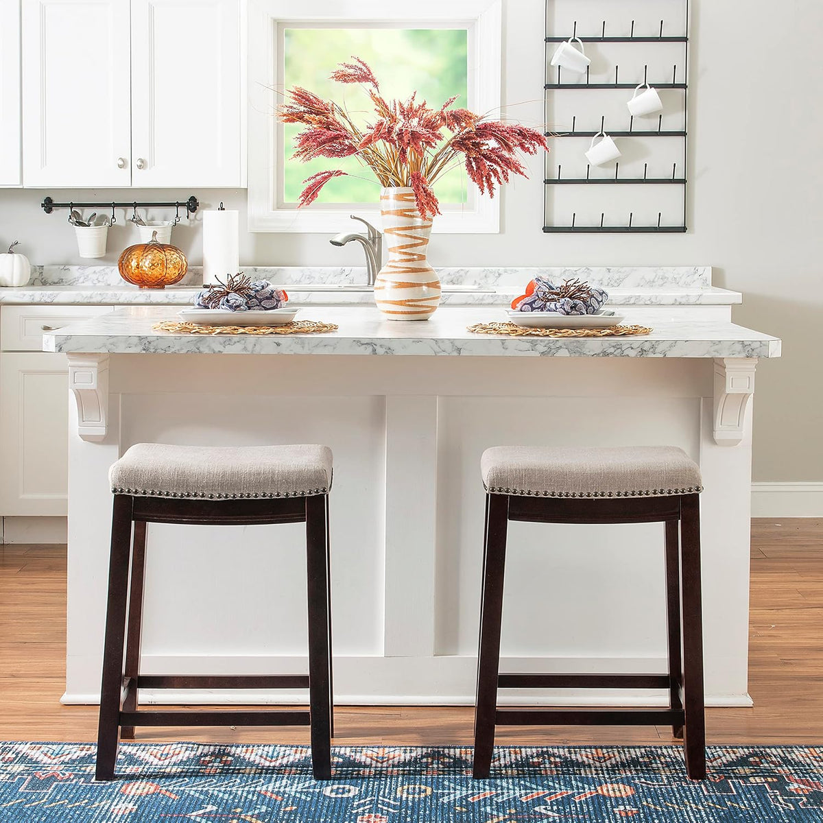 Linon Harper Beige & Dark Walnut 24" Counter Stool, Beige/Dark Walnut (98325WAL-01-KD)